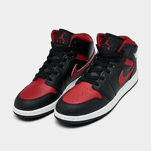 NIB Big Kid GS  Jordan 1 Mid Black Summit White Varsity Red DQ8423-067